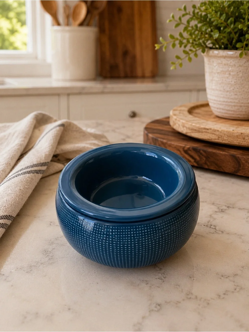 Tastefully Simple Teal Ceramic Dip Chiller Bowl Set